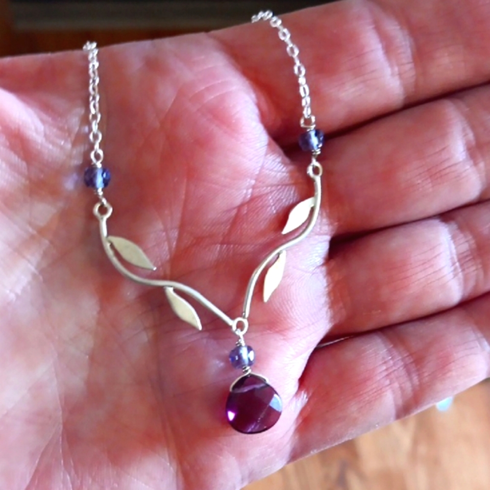 STERLING PURLE CRYSTAL LAVALIER NECKLACE